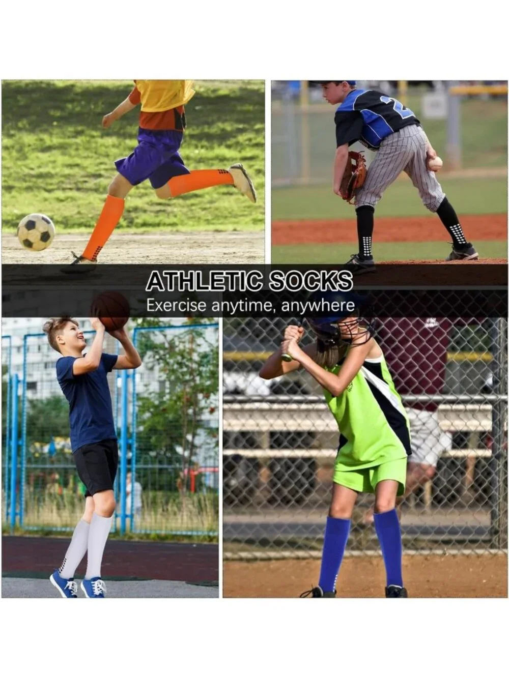 Youth Non-Slip Knee High Soccer Socks - 3 Pairs for Boys & Girls, Ages 8-17